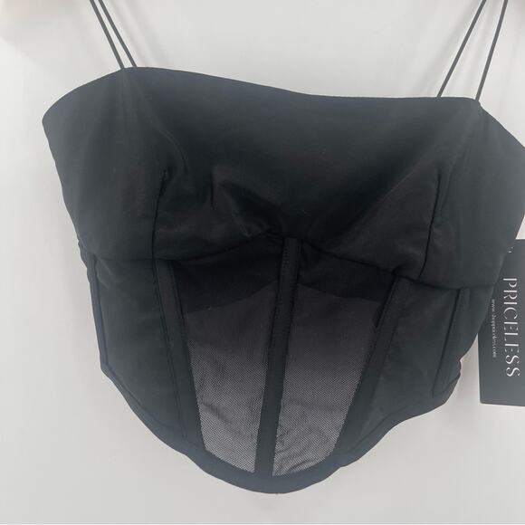 PRICELESS Bustier Size Small Can’t Resist Black NWT Boning Sexy Sheer Mesh Crop - Picture 10 of 14